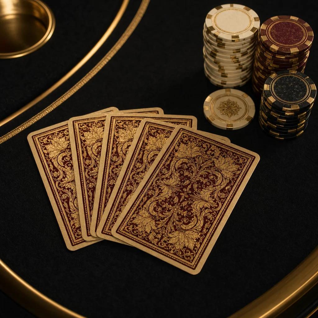 Fanned baccarat cards on green felt table